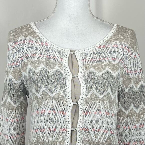 Pendleton Cream & Tan Pastel Crocheted Cottage Sweater Cardigan NWOT Size S - Picture 3 of 12